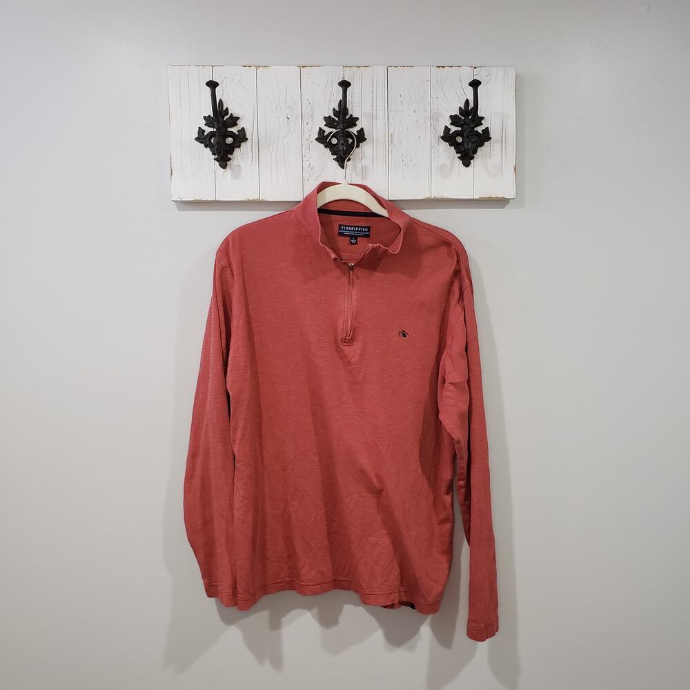 Fish Hippie Quarter Zip Pullover Red Long Sleeve Casual Shirt Men’s Large